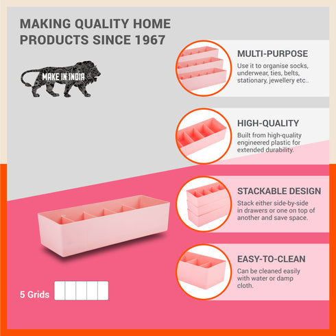 Stomo Dori Multi-Purpose Stackable Drawer Organizer For Home | Peach - Set of 4